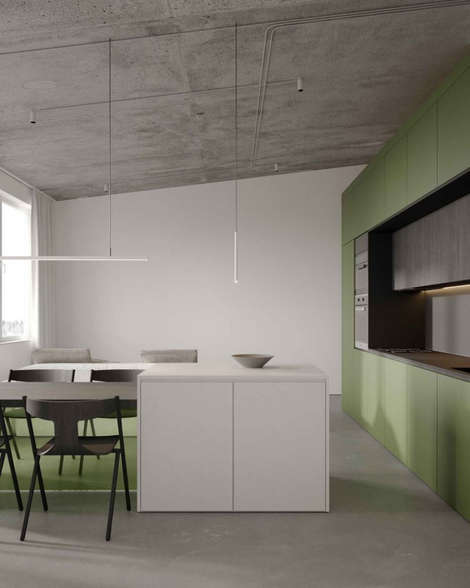 кухня с оливковыми панелями, Radical design studio