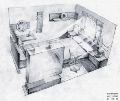 Спальня, вид со стороны окна, эскиз
Keywords: Эскиз спальни рисунок скетч scatch design interior 2-B-2 Architecture интерьер спальни