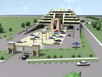 парковка и благоустройство территории перед главным корпусом жилищно-гостиничного комплекса в Саках
