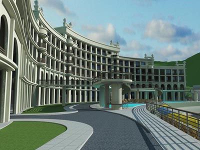 Визуализация подъедной зоны, гостиничный комплекс в Партените
