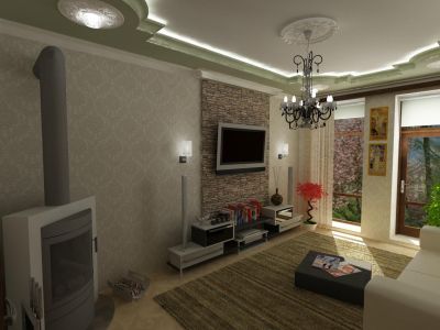 интерьер гостиной в современном загородном доме
