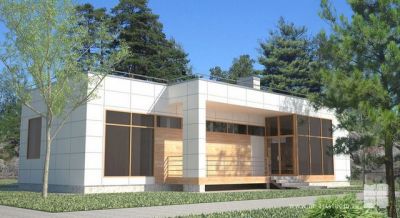 Главный фасад белого дома
Проект дома площадью 100 метров. Архитектор: Дмитрий Мартыненко (М-арт) 
Keywords: Дмитрий Мартыненко (М-арт)