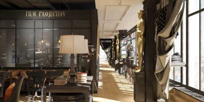 lounge зона кафе
Lounge-зона разработана в образе старинного кинохранилища со стеллажами и стойками, заполненными плёночными кинобобинами. Уникальностью этого заведения, отличающего его от других, является не скрытая от посторонних глаз кинопроекционная комната, наличие которой даёт возможность любому посетителю наблюдать «закулисный» рабочий процесс киномеханика, настройку и подачу фильма на экран в режиме реального времени. Так же можно рассмотреть всю использующуюся в процессе работы технику — звуковые стойки, кинопроекторы, консоль управления цифрового кино.
Keywords: дизайн кафе, дизайн интерьера, дизайн проект, дизайн студия петербург