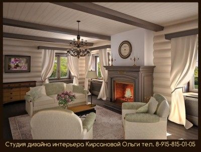 Гостиная в деревянном доме, Студия дизайна Кирсановой Ольги
